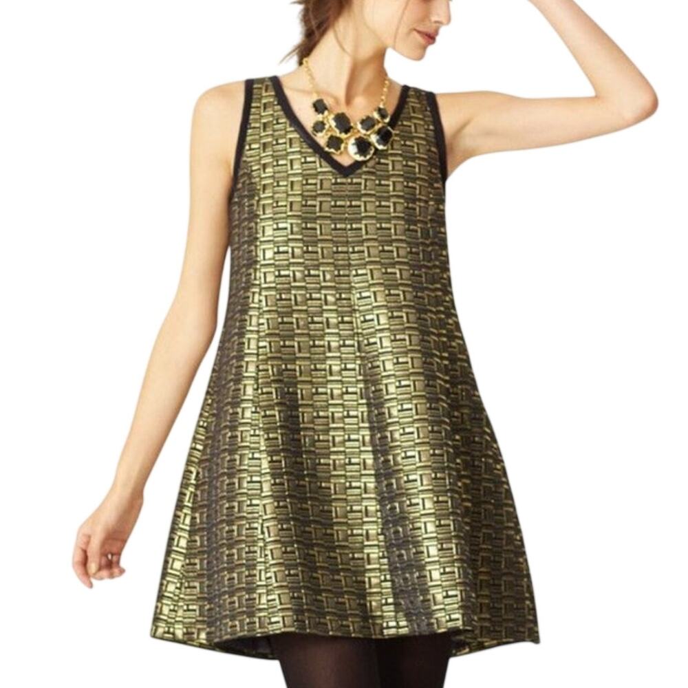 Kate Spade Saturday Dress Gold Metallic Baroque Trapeze XS Festive Cyberpunk